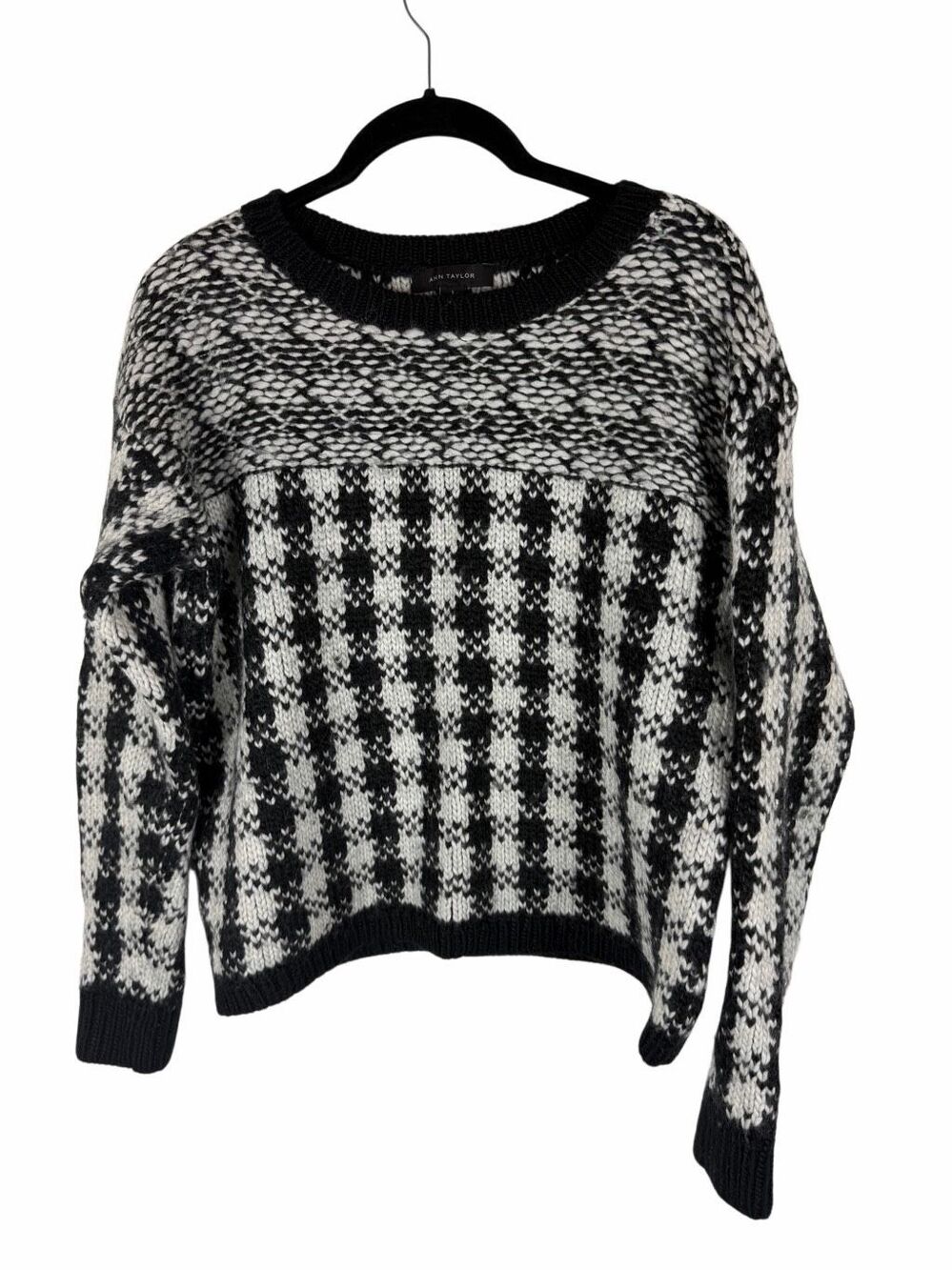 Ann Taylor black and white checkered sweater
